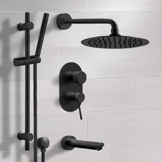 Tub and Shower Faucet Matte Black Tub and Shower Faucet Set with Handheld, Rain Shower Head Remer TSR37